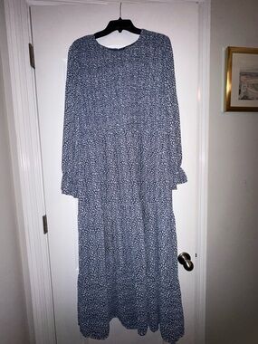 Amazon Navy Blue Long Sleeve Floral Tiered Maxi Dress